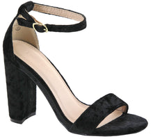 Bella Marie Women's Crushed Velvet Ankle Strappy Open Toe Block Heel Sandal