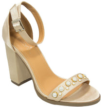 Betani Women's Ankle Strappy Faux Pearl Chunky Stacked Block Heel Sandal