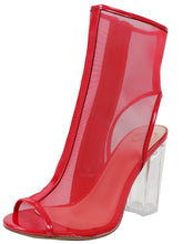 Delicious Women's Ope Toe Mesh Block Chunky Clear Perspex Heel Ankle Boot Bootie