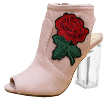 Delicious Women's Embroidered Rose Floral Lucite Clear Heel Peep Toe Bootie
