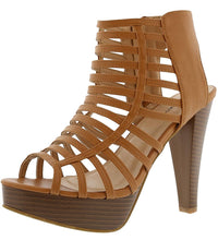 Top Moda EH44 Women's Strappy Caged Gladiator Zipper Block Ankle Booties Heels