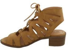 Top Moda Women's Scalloped Edge Lace Up Block Heel Sandal