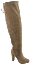 Top Moda Women's Over the Knee Drawstring Back Lace Stacked Block Heel Boot