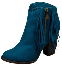 Breckelle's Women's Fringe Western Closed Toe Chunky Stacked Heel Ankle Bootie