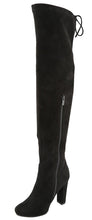 Top Moda Women's Over The Knee Thigh High Adjustable Lace Back Stacked Chunky Heel Boot
