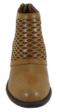 Soda Women's Geometric Laser Cutout Low Chunky Stacked Heel Ankle Bootie