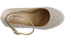 Top Moda Women's Embellished Rhinestone Ankle Strap Round Toe Pump