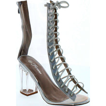 Forever Clear-45 Above Ankle Clear Peep Toe Lace Up Boots & Perspex Plexiglas Block Heel