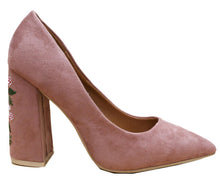 DBDK Women's Floral Embroidered Block Heel Pointed Toe Pump