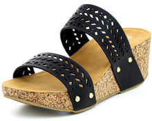 Refresh Footwear Women's Slip On Laser Cut Platform Sandal