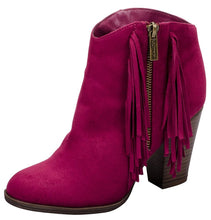 Breckelle's Women's Fringe Western Closed Toe Chunky Stacked Heel Ankle Bootie