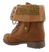 Top Moda Women's Lace-Up Cuff Fold-Over Snap Moto Combat Mid-Calf Boot
