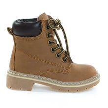 Children Fashion Work Bootie Lace Up Lug Threaded Sole, Kid Girl Boy