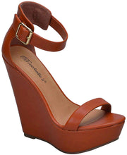 Breckelle's Women's Open Toe Ankle Strap Platform Wedge Sandal