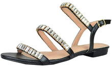 Chase & Chloe Women's Strappy Rhinestone Slingback Flat Sandal