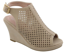 Top Moda Women's Laser Cut Slingback Peep Toe Wedge Bootie Sandal
