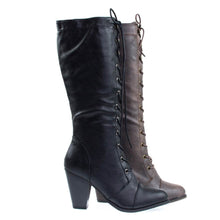 Women's Fashion Military Combat Boots w Chunky Block Heel, Faux Wood