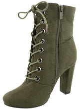 Top Moda Women's Lace Up Front Stacked Heel Boot