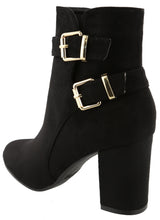 Top Moda Women's Western Strappy Buckle Chunky Stacked Block Heel Ankle Bootie