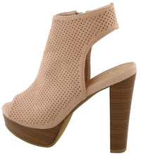 Top Moda Women's Perforated Open Toe Chunky Stacked Block Heel Ankle Bootie