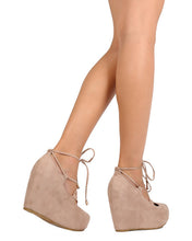 DBDK Women's High Platform Ghillie Ankle Strappy Round Closed Toe Wrapped Wedge