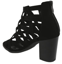 Top Moda Women's Laser Cutout Open Toe Chunky Stacked Heel Ankle Bootie