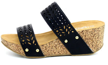 Refresh Footwear Women's Slip On Laser Cut Platform Sandal