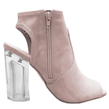 Delicious Women's Embroidered Rose Floral Lucite Clear Heel Peep Toe Bootie