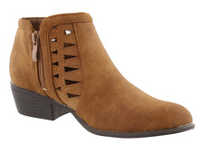 Top Moda Women's Western Geometric Cut Out Chunky Stacked Low Heel Ankle Bootie