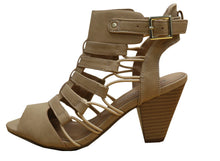 City Classified Womens Fashion Awesome Gladiator Strappy Chunky Block Heel Synthetic Lightly Padded Insole Sandals