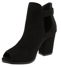 Top Moda Women's Buckle Open Side Peep Toe Block Heel Ankle Bootie