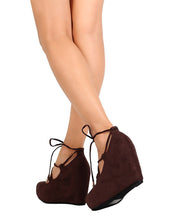 DBDK Women's High Platform Ghillie Ankle Strappy Round Closed Toe Wrapped Wedge