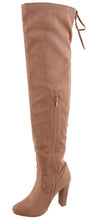 Top Moda Women's Over The Knee Thigh High Adjustable Lace Back Stacked Chunky Heel Boot
