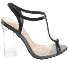 Elegant Footwear Women's Clear Lucite T-Strap Slingback Chunky Heel Sandal