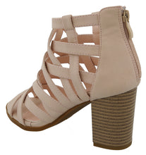 Top Moda Women's Laser Cutout Open Toe Chunky Stacked Heel Ankle Bootie