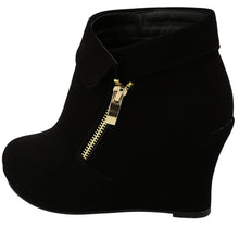 Top Moda Women's Fold Over Cuff Side Zip Closed Toe Wedge Ankle Bootie