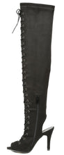 Forever Link Women's Lace Up Thigh High Peep Toe Boot