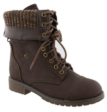 Top Moda Women's Lace-Up Cuff Fold-Over Snap Moto Combat Mid-Calf Boot