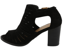 Top Moda Women's Side Cutout Stacked Chunky Heel Peep Toe Bootie
