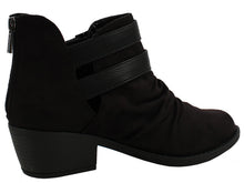 Soda Women's Verity Ruched Cut Out Side Double Buckle Side Stacked Heel Ankle Bootie