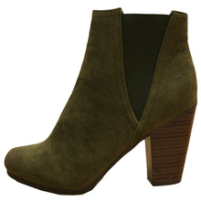 Breckelle's Women's Sueded Elastic Panel Inner Zip Chunky Heel Bootie