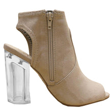 Delicious Women's Embroidered Rose Floral Lucite Clear Heel Peep Toe Bootie