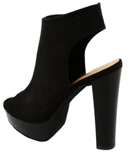 Top Moda Women's Perforated Open Toe Chunky Stacked Block Heel Ankle Bootie