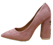 DBDK Women's Floral Embroidered Block Heel Pointed Toe Pump