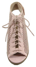 Soda Women's Perforated Lace Up Peep Toe Stacked Chunky Heel Bootie