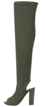 Forever Link Women's Thigh High Stacked Chunky Heel Peep Toe Boot