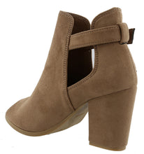 Top Moda Women's Buckle Open Side Peep Toe Block Heel Ankle Bootie