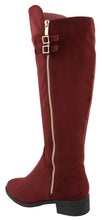 Top Moda Women's Buckle Zipper Over the Knee Riding Low Flat Heel Boot