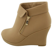 Top Moda Women's Fold Over Cuff Side Zip Closed Toe Wedge Ankle Bootie