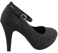 Top Moda Women's Embellished Rhinestone Ankle Strap Round Toe Pump